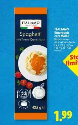 Lidl ITALIAMO Esparguete com Molho promoção