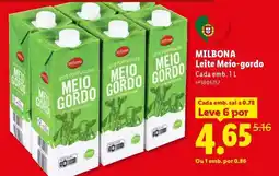 Lidl MILBONA Leite Meio-gordo promoção