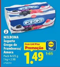Lidl MILBONA Iogurte Grego de Framboesa/Amora promoção