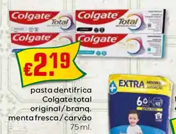 Bolama pasta dentifrica Colgate total original/branq. menta fresca/carvão promoção