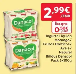 Amanhecer logurte Líquido Morango/ Frutos Exóticos/ Aveia/ Natural Bifidus Danacol promoção