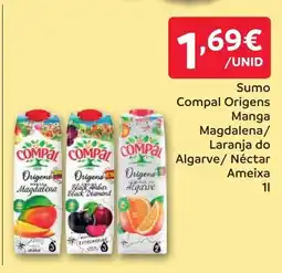 Amanhecer Sumo Compal Origens Manga Magdalena/ Laranja do Algarve/ Néctar Ameixa promoção