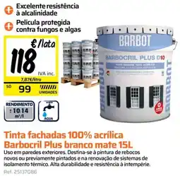 Obramat Tinta fachadas 100% acrílica Barbocril Plus branco mate promoção