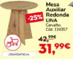 Conforama Mesa Auxiliar Redonda LINA Carvalho promoção