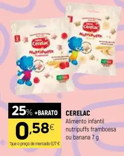 Coviran CERELAC Alimento infantil nutripuffs framboesa ou banana promoção