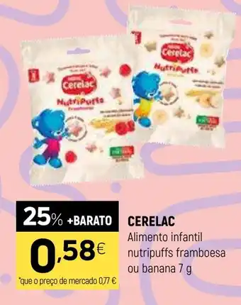 Coviran CERELAC Alimento infantil nutripuffs framboesa ou banana promoção