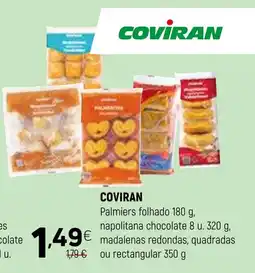 Coviran COVIRAN Palmiers folhado, napolitana chocolate 8 u. madalenas redondas, quadradas ou rectangular promoção