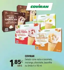 Coviran COVİRAN Gelado cone nata e caramelo, morango, chocolate, baunilha ou limão promoção