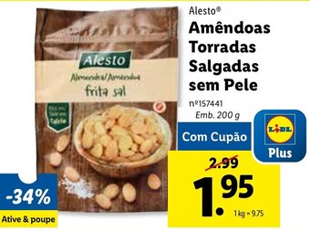 Lidl Alesto Amêndoas Torradas Salgadas sem Pele 200g promoção