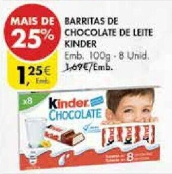 Pingo Doce Barritas de Chocolate de Leite Kinder 100g-8 unid promoção