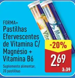 ALDI FORMA+ Pastilhas Efervescentes de Vitamina C/ Magnésio + Vitamina B6 promoção