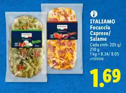 Lidl ITALIAMO Focaccia Caprese/ Salame promoção