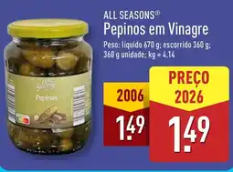 ALDI ALL SEASONS Pepinos em Vinagre promoção