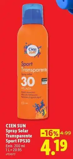 Lidl Cien - spray solar transparente sport fps30 promoção
