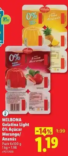 Lidl Milbona - gelatina light 0% açúcar morango/ ananas promoção