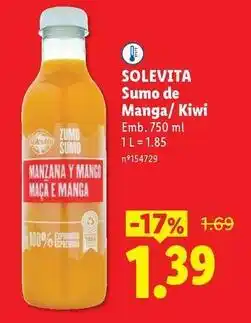 Lidl Solevita - sumo de manga/kiwi promoção