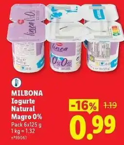 Lidl Milbona - iogurte natural magro 0% promoção