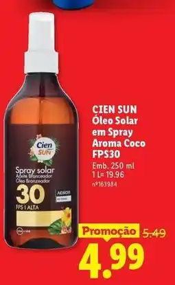 Lidl Cien - oleo solar em spray aroma coco fps30 promoção