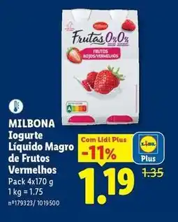 Lidl Milbona - iogurte liquido magro de frutos vermelhos promoção