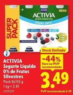 Lidl Danone - jogurte liquido 0% de frutos silvestres promoção
