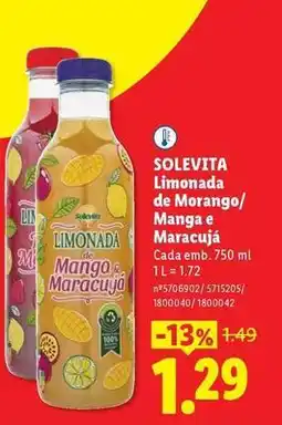 Lidl Solevita - limonada de morango/manga e maracujá promoção