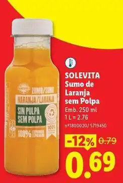 Lidl Solevita - sumo de laranja sem polpa promoção