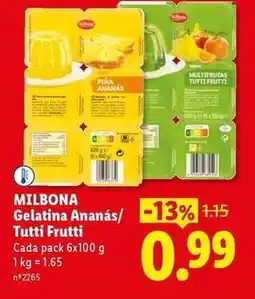 Lidl Milbona - gelatina ananas/ tutti frutti promoção