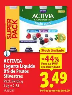 Lidl ACTIVIA Iogurte Líquido 0% de Frutos Silvestres promoção