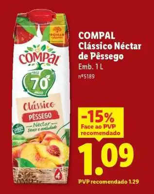 Lidl COMPAL Clássico Néctar de Pêssego promoção