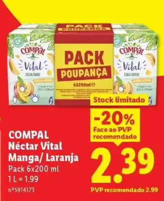 Lidl COMPAL Néctar Vital Manga/Laranja promoção