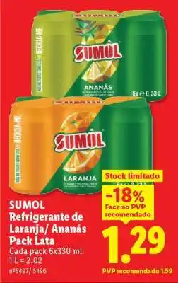 Lidl SUMOL Refrigerante de Laranja/Ananás Pack Lata promoção