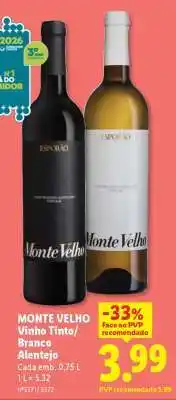 Lidl MONTE VELHO Vinho Tinto/Branco Alentejo promoção