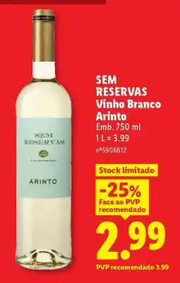 Lidl SEM RESERVAS Vinho Branco Arinto promoção