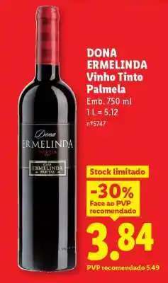 Lidl DONA ERMELINDA Vinho Tinto Palmela promoção