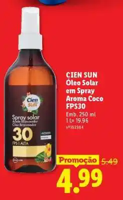 Lidl CIEN SUN Óleo Solar em Spray Aroma Coco FPS30 promoção