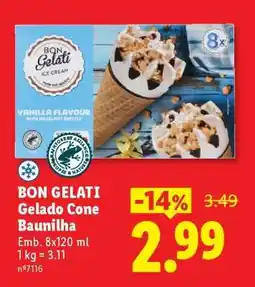 Lidl BON GELATI Gelado Cone Baunilha promoção