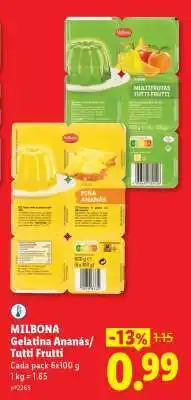 Lidl MILBONA Gelatina Ananás/ Tutti Frutti promoção