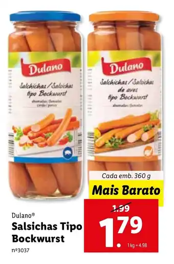 Lidl Dulano Salsichas Tipo Bockwurst 360g promoção