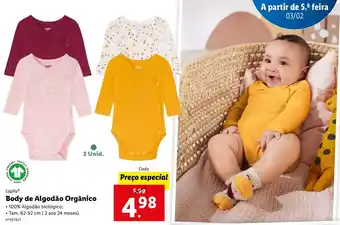 Lidl Lupilu Body de Algodão Orgânico 62-92cm promoção