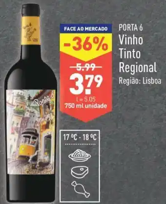 ALDI Porta 6 Vinho Tinto Regional 750ml promoção