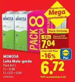 Lidl Mimosa - leite meio-gordo promoção