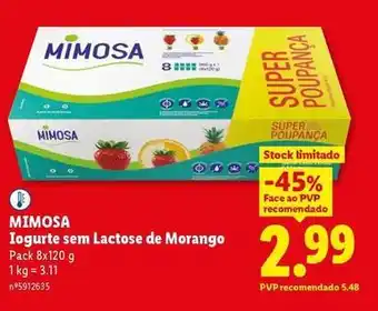Lidl Mimosa - iogurte sem lactose de morango promoção