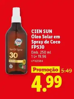 Lidl CIEN SUN Óleo Solar em Spray de Coco FPS30 promoção