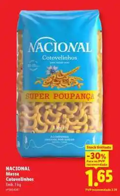 Lidl NACIONAL Massa Cotovelinhos promoção