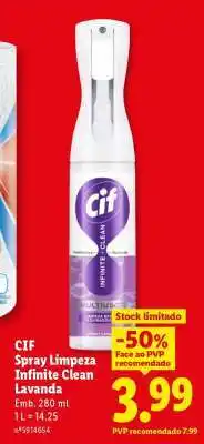 Lidl CIF Spray Limpeza Infinite Clean Lavanda promoção