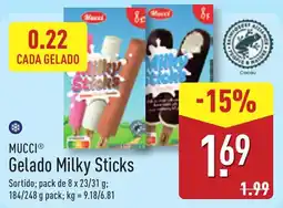ALDI MUCCI Gelado Milky Sticks promoção