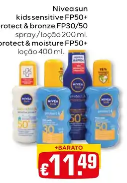 Bolama Nivea sun kids sensitive fp50+ protect & bronze fp30/50 protect & moisture fp50+ promoção