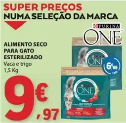 E.Leclerc purina one alimento seco para gato esterilizado vaca e trigo promoção