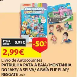 Auchan Livro de Autocolantes Patrulha Pata a Baía/Montanha do Jake/A Selva/A Baía Flip Flap/Resgate promoção