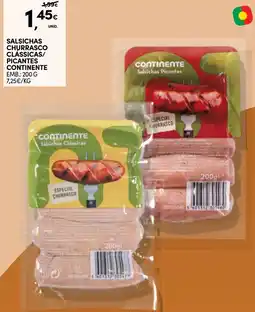 Continente Salsichas churrasco classicas/picantes continente promoção